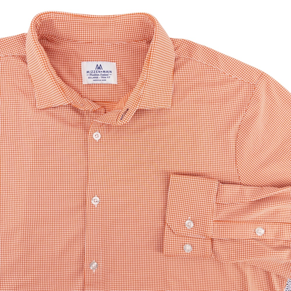 Mizzen + Main Shirt Mens XXL Trim Fit Orange White Gingham Check Performance USA